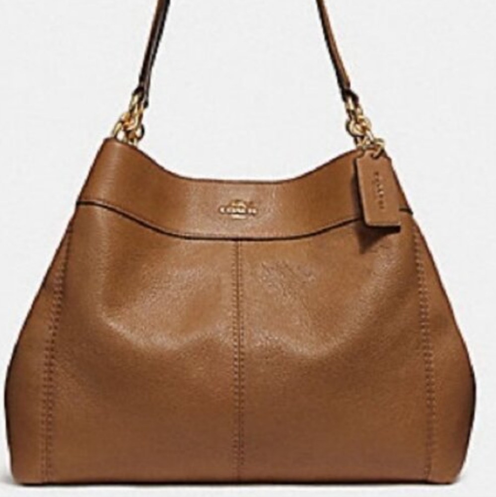 Coach Lexy Shoulder Bag Purse Saddle Brown Pebble Leather with Gold Hardware